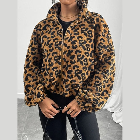 'Elsinore' Leopard Fleece Jacket - Celes Fashion
